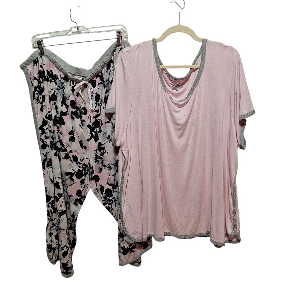 Secret Treasures Womens 5X 30W/32W Pajama Set Pull on Pink Gray Floral Soft Knit